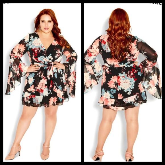 City Chic Black Summer Flirt Floral Dress 12 NWT - Picture 1 of 6